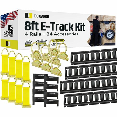 Dc Cargo 8' Black E-Track Kit - 4 Rails + Accessories 8PHET4K